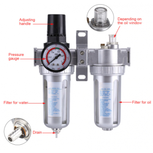 G1/2" Air Compressor Filter Moisture Trap Oil Water Lubricator w/Regulator Gauge 